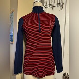 Patagonia Capilene Midweight Baselayer 1/2 Zip LS Shirt Red Blue Stripe Sz Sm